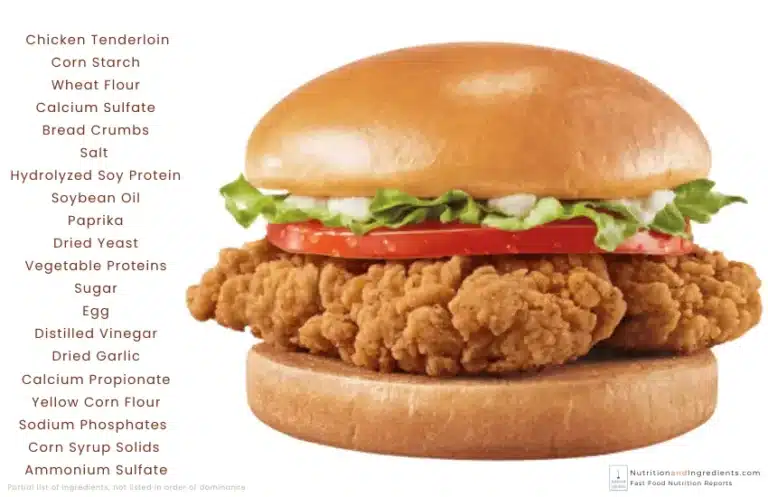 Dairy Queen Chicken Strip Sandwich with text list of ingredients