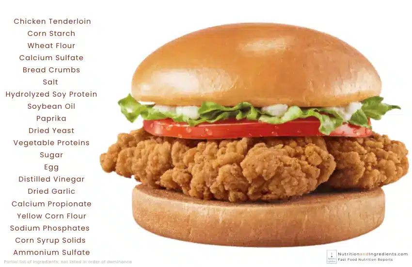 Dairy Queen Chicken Strip Sandwich with text list of ingredients