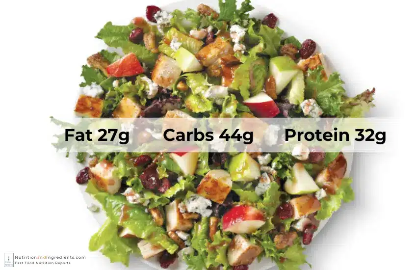 Wendy's Apple Pecan Salad with text of amount of nutrients.