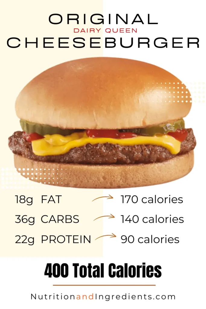 Dairy Queen Cheeseburger with summary nutritional facts.