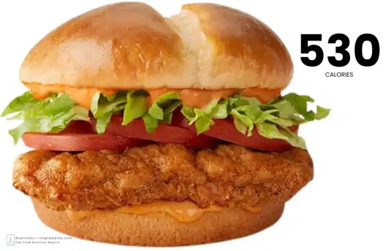 McDonald's Spicy Deluxe McCrispy with text '530 calories'.