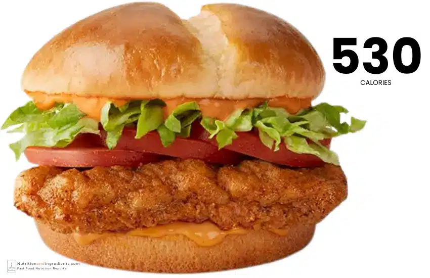 McDonald's Spicy Deluxe McCrispy with text '530 calories'.