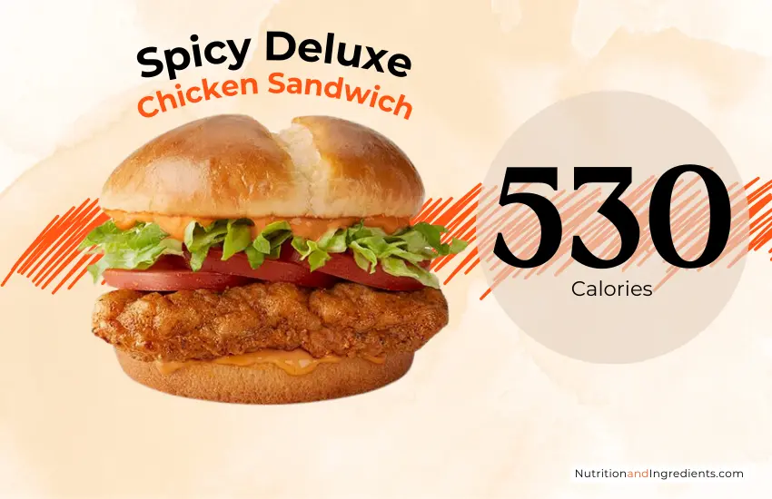 Spicy McCrispy chicken sandwich from McDonald's with text '530 calories'.