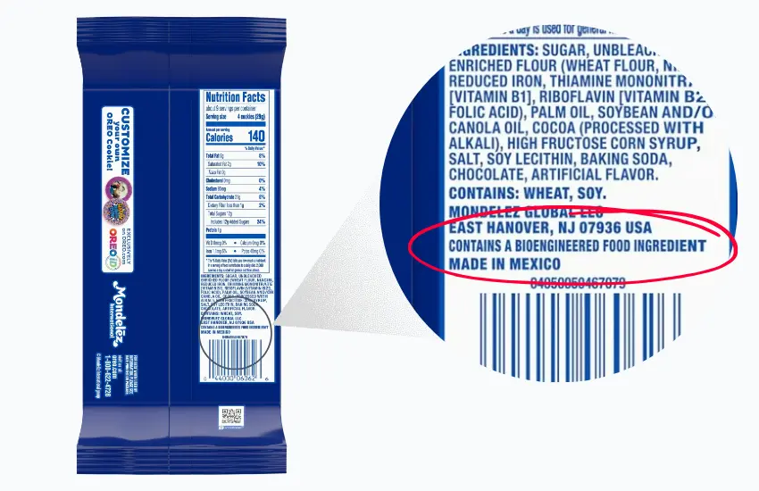 Labels on package of OREO thins cookies.