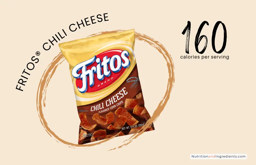 Package of Fritos brand chili cheese corn chips with text '160 calories'.