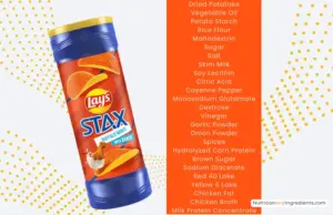 Package of buffalo ranch flavored stax potato chips with text listing ingredients.