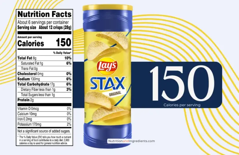 Can of Lay's STAX potato crisps and copy of nutrition facts.