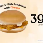 Filet of fish sandwich from McDonald's restaurant with text '390 calories'.