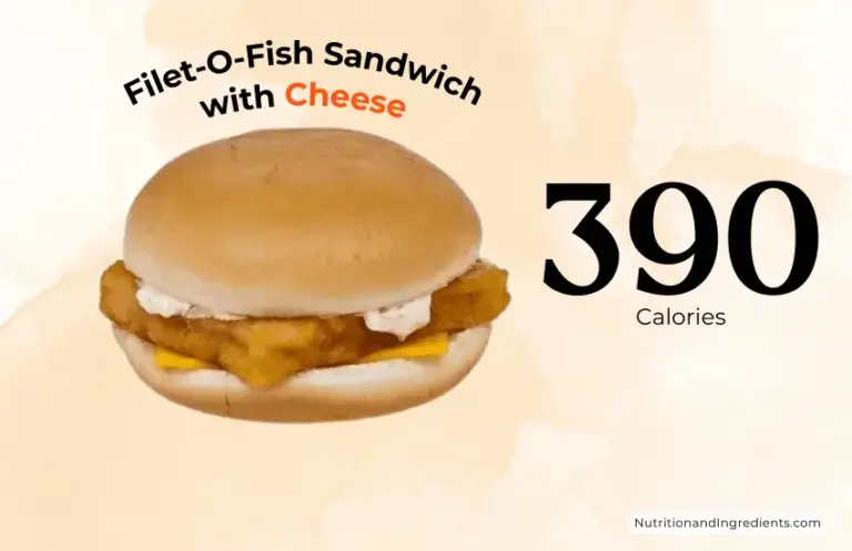 Filet of fish sandwich from McDonald's restaurant with text '390 calories'.