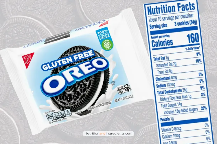 Package of OREO gluten free cookies and copy of nutrition facts.