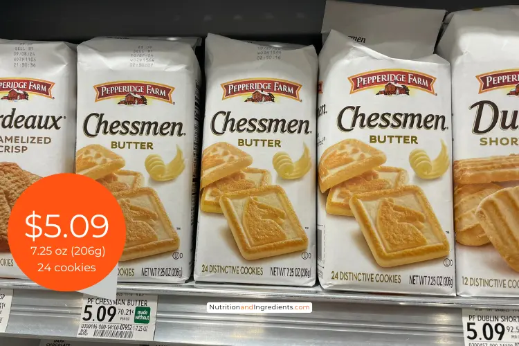 Pepperidge Farm Chessman cookies on the grocery store shelf.