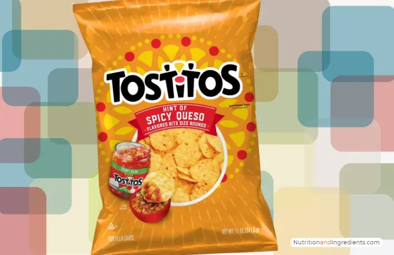 Bag of Tostitos spicy queso flavored corn tortilla chips.