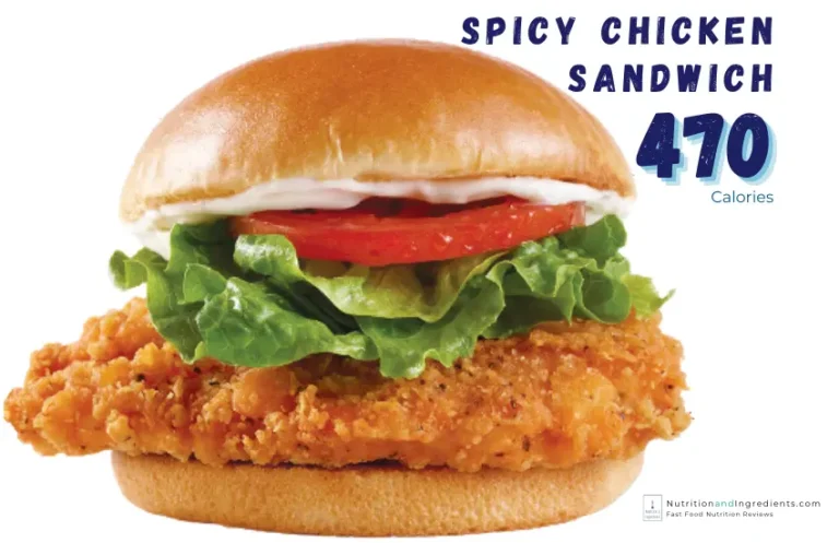 Fried chicken sandwich from Wendy's with text "470 calories."