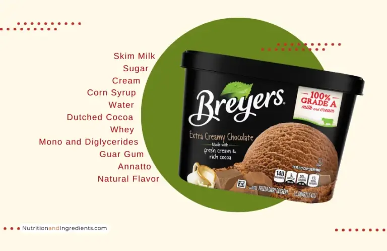 Container of Breyers extra creamy chocolate frozen dairy dessert.