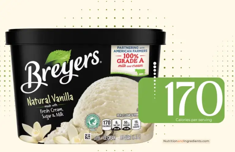 Container of Breyers natural vanilla flavored ice cream.