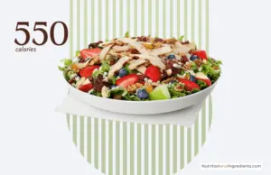 Market salad with chicken from Chick-fil-A and text '550 calories'.