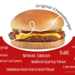 Original cheeseburger from Dairy Queen fast food restaurant and text listing select ingredients.