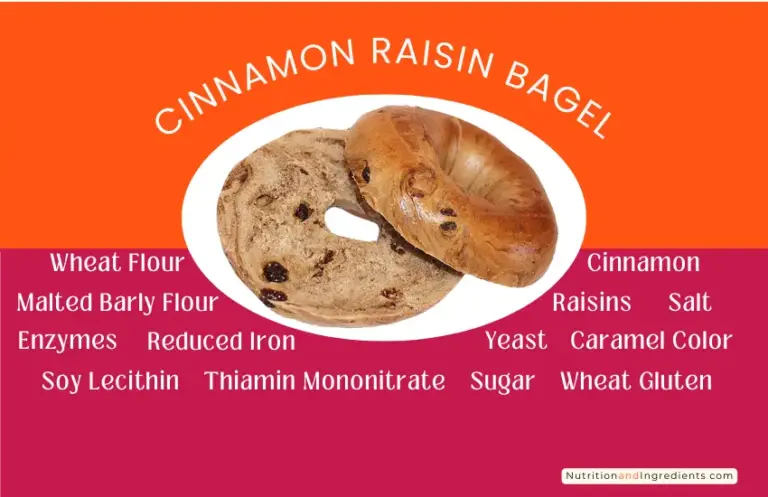 Cinnamon raisin bagel from Dunkin with text listing ingredients.