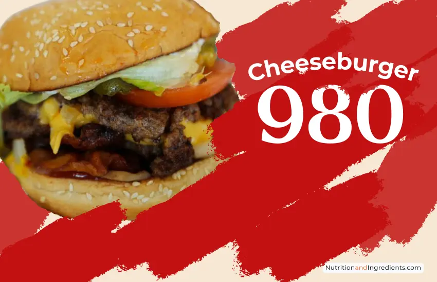 Cheeseburger from Five Guys with text '980 calories'.