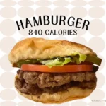 Hamburger from Five Guys with text '840 calories.'