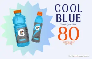 Bottle of Gatorade Cool Blue Thirst Quencher sports drink and text '80 calories per serving'.