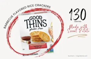 Package of Good Thins crackers with barbecue flavor and text '130 calories'.