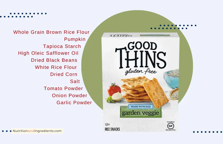 Package of Garden Veggie crackers with text listing certain ingredients.