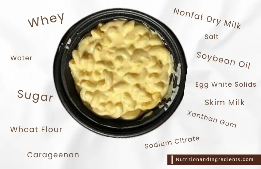 Macaroni & Cheese dish from KFC with text listing ingredients.