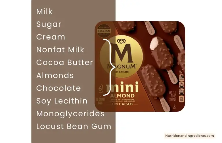 Front packaging of Magnum ice cream bars and list of ingredients.