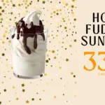 Vanilla hot fudge sundae from McDonald's with text '330 calories'.