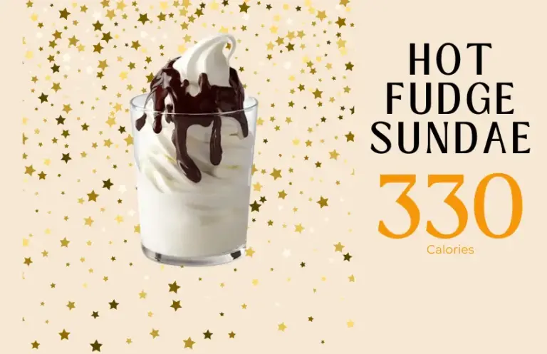 Vanilla hot fudge sundae from McDonald's with text '330 calories'.