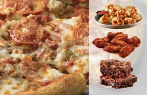 Pizza, chicken wings, and papa bites from Papa John's.