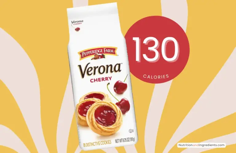 Package of Pepperidge Farm Verona Cherry cookies and text '130 calories'.