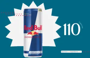 Can of Red Bull energy drink with text '110 calories'.