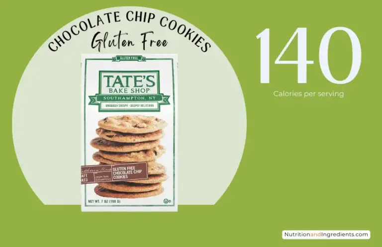 Package of Tate's gluten free chocolate chip cookies with text '140 calories'.