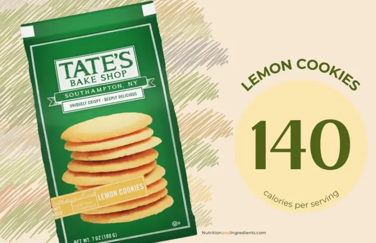 Package of lemon cookies from Tate's Bake Shop with text '140 calories.'