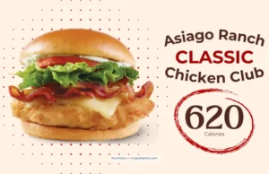 Grilled chicken sandwich with asiago ranch from Wendy's restaurant and text '490 calories'.