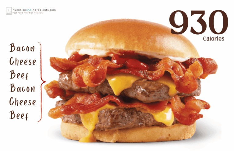 Baconator cheeseburger from Wendy's with text '960 calories'.