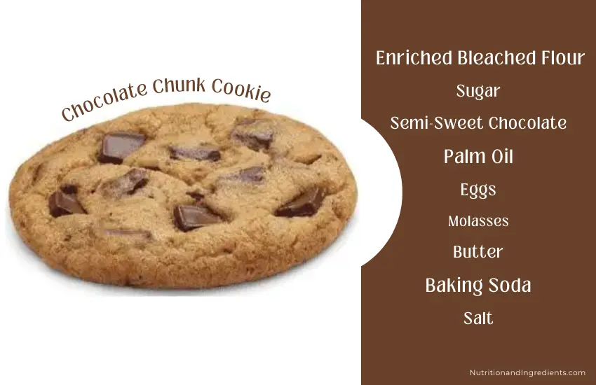 Chocolate chunk cookie from Wendy's restaurant with text listing ingredients.