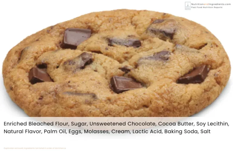 Wendy's chocolate chunk cookie with text paragraph of ingredients.