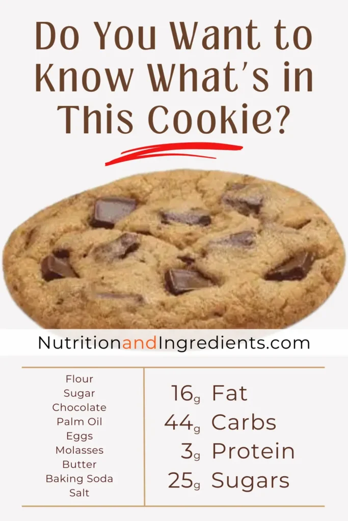 Wendy's chocolate chip cookie and summary of nutrition facts.