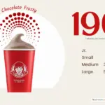 A chocolate frosty treat from Wendy's fast food restaurant with text '190+ calories per serving'.