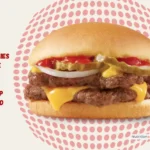 Wendy's Double Stack cheeseburger with list of toppings.