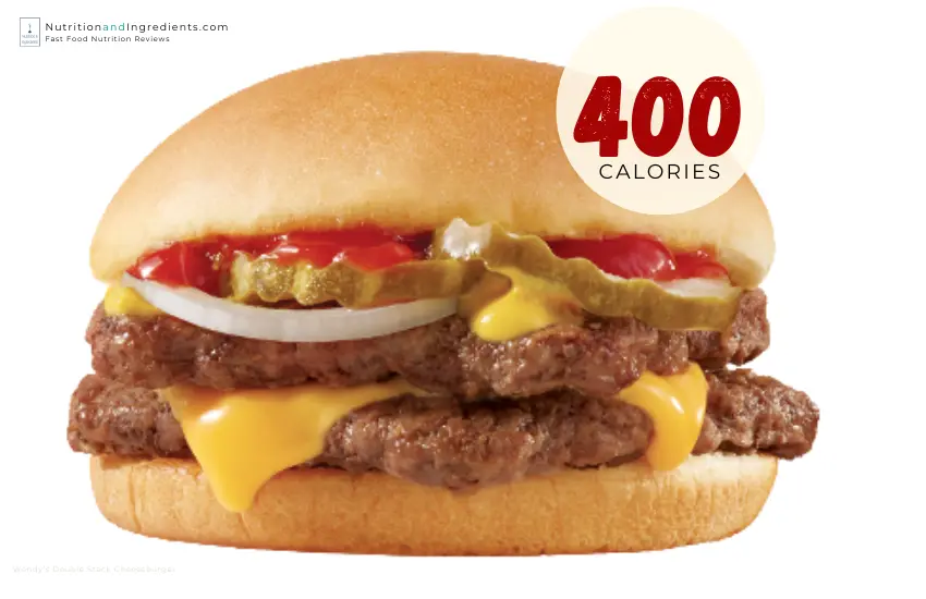 Double patty cheeseburger from Wendy's restaurant with text "400 calories."