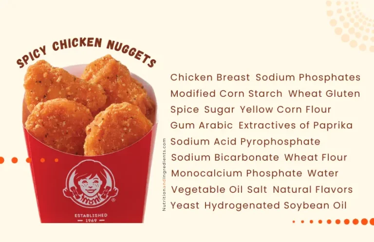 Wendy's spicy chicken nuggets and list of ingredients.