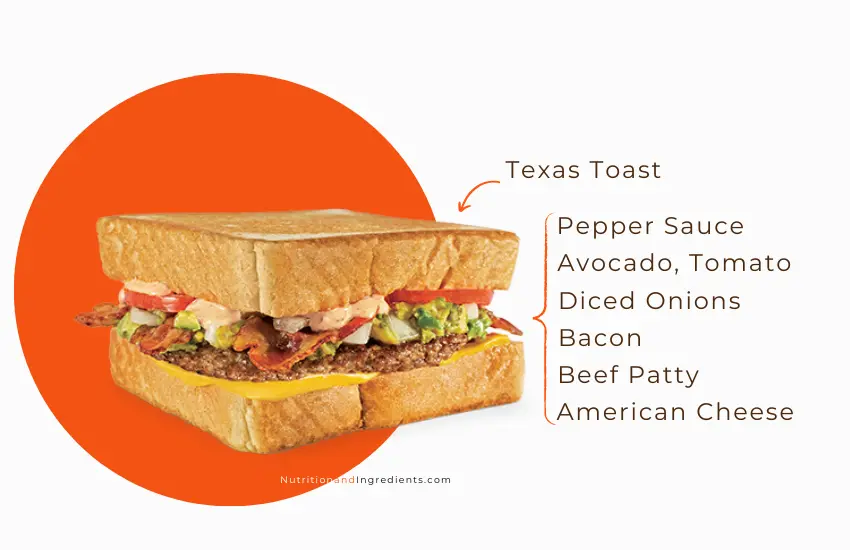 Burger with avocado and cheese on Texas Toast.