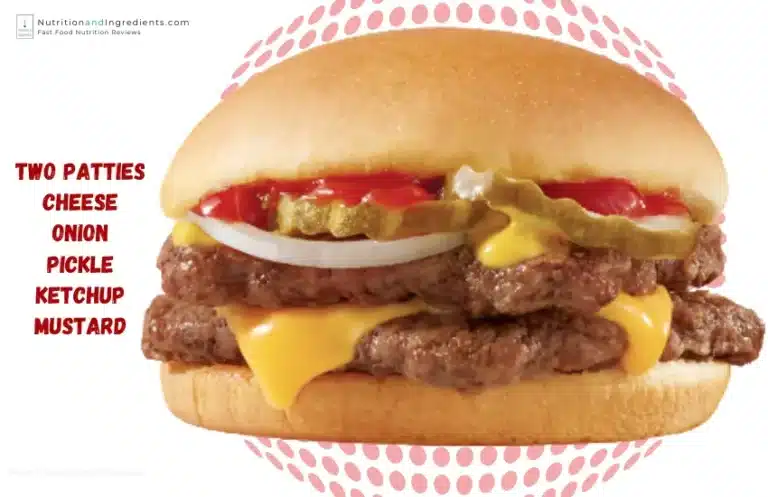 Wendy's Double Stack cheeseburger with text list of toppings.