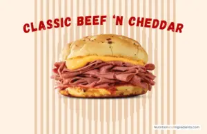 Beef and cheddar sandwich on roll from Arby's restaurant.