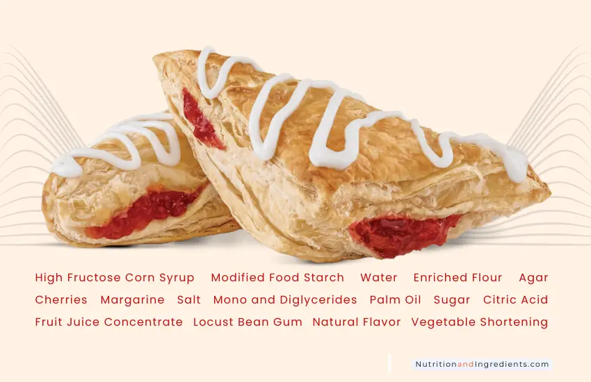 Cherry turnover from Arby's restaurant and list of ingredients.