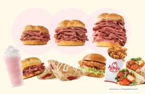 Collage of various menu items from Arby's fast food restaurant.